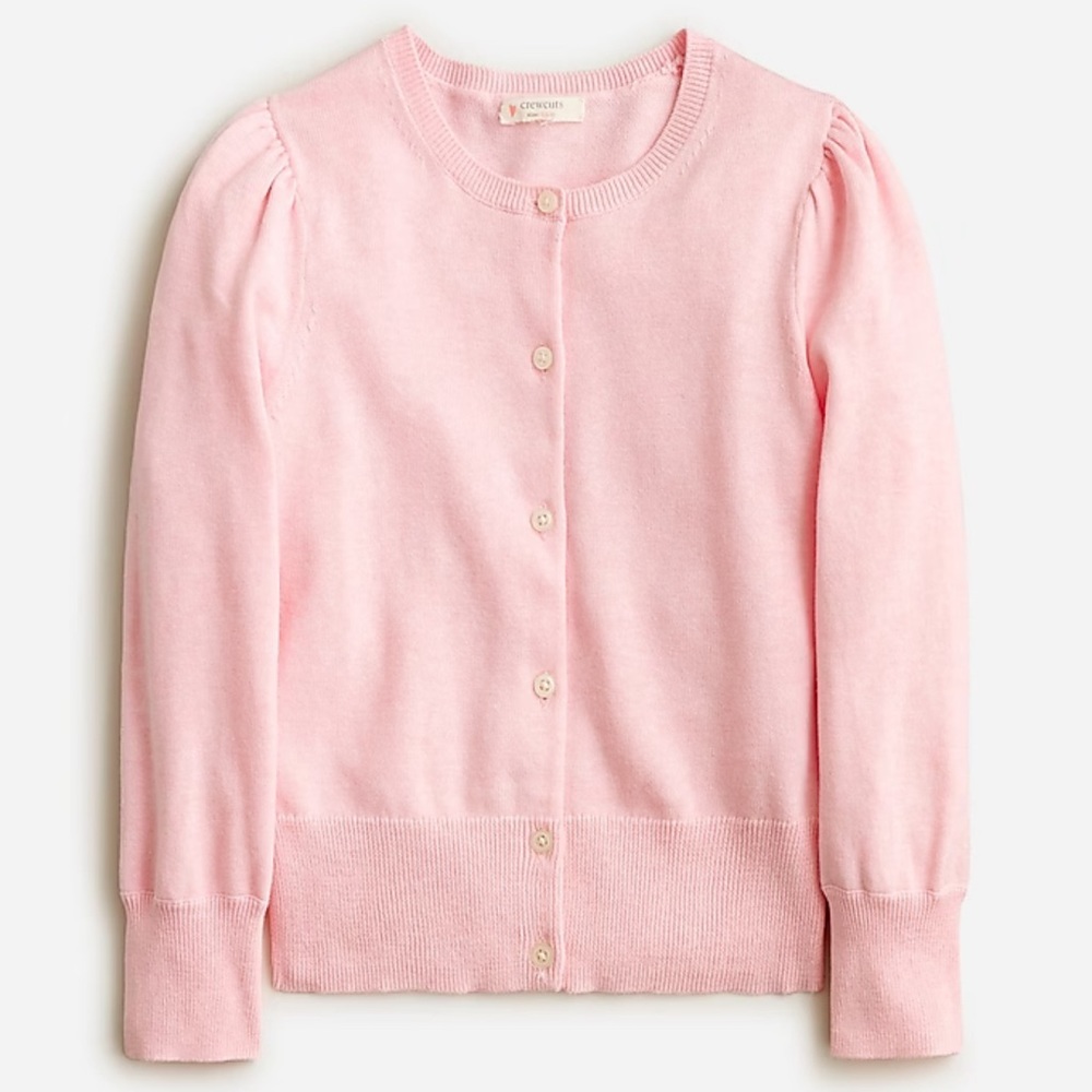 Crewcut Girls' puff-sleeve cotton cardigan sweater
